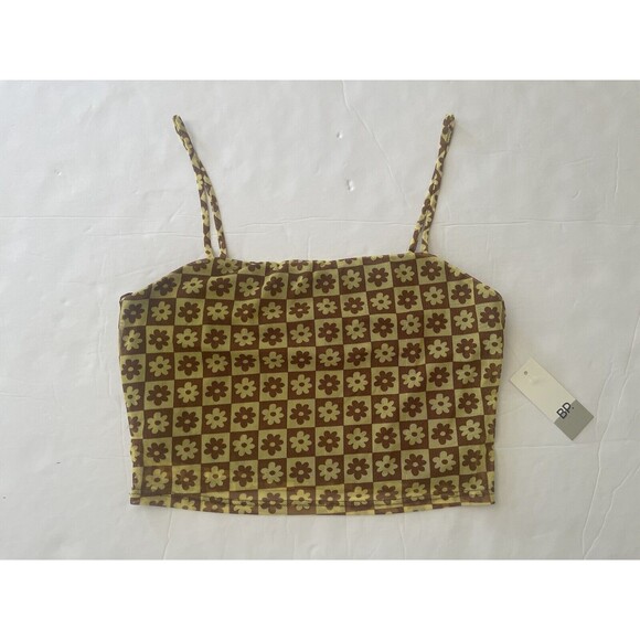 BP Women Brown Yellow Geometric Floral Flower Crop Top‎ Tank Top Women Size M - Picture 7 of 8